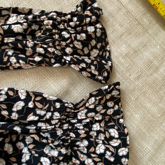 Pieces Black White Floral Flutter Long Sleeve Smocked Mock Neck Dress-Sz-XL - Picture 8 of 16